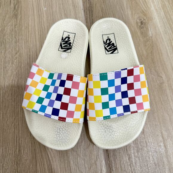 Vans Rainbow Checkers Slides Sandals - Picture 1 of 10
